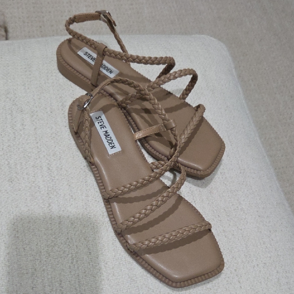 Steve Madden Braided Multi-Strap Ankle Buckle Sandals - Tan NWT 6.5
